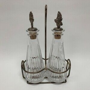 Godinger Oil‎ Vinegar Dispensers Cruets Stand Glass Holder 7 7/8" high Grapes